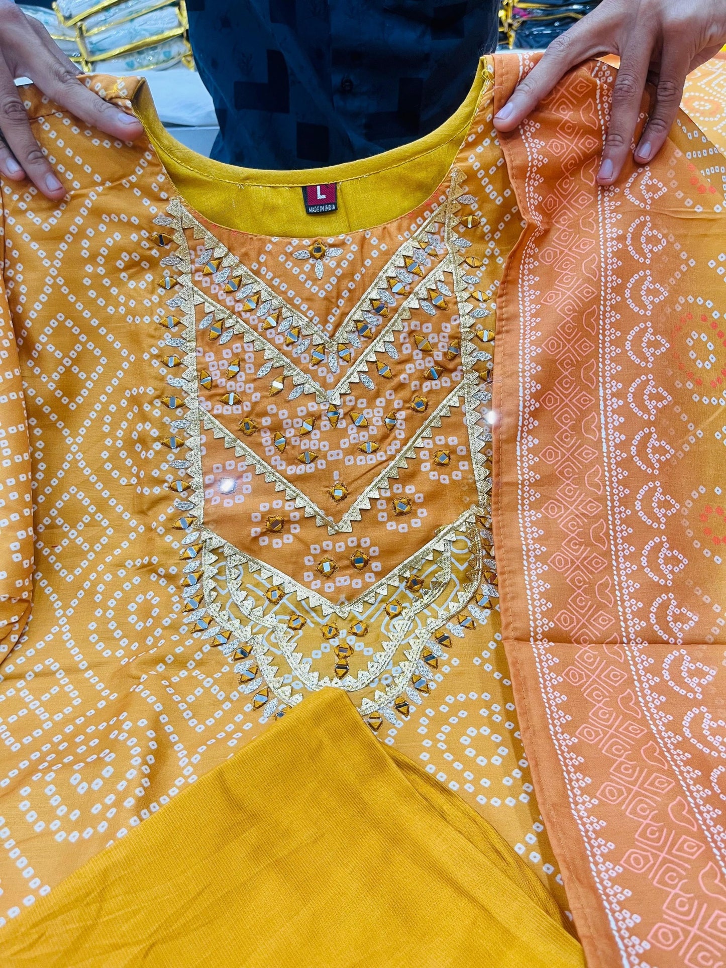Yellow cotton kurti pant set with dupatta