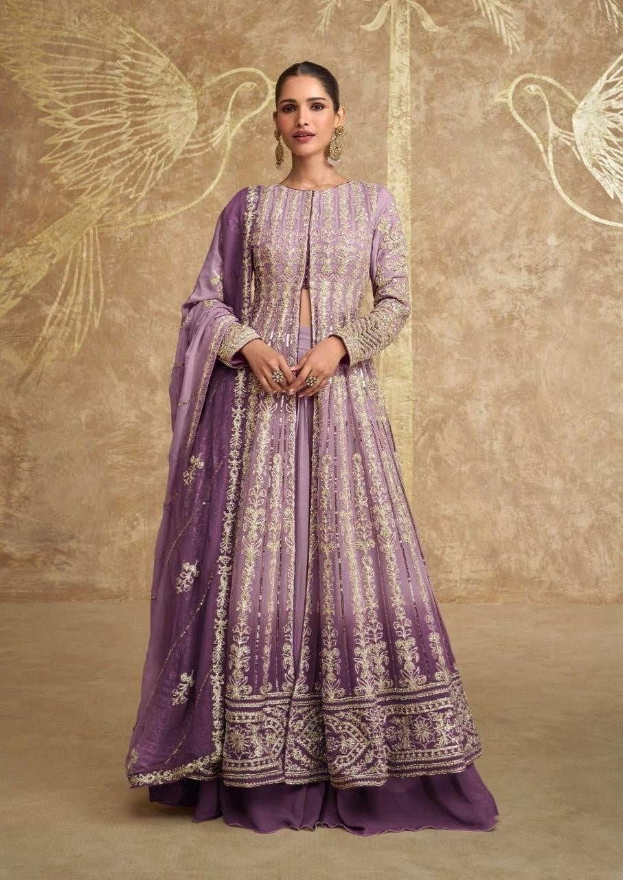 Premium georgette embroidered top and skirt set with dupatta
