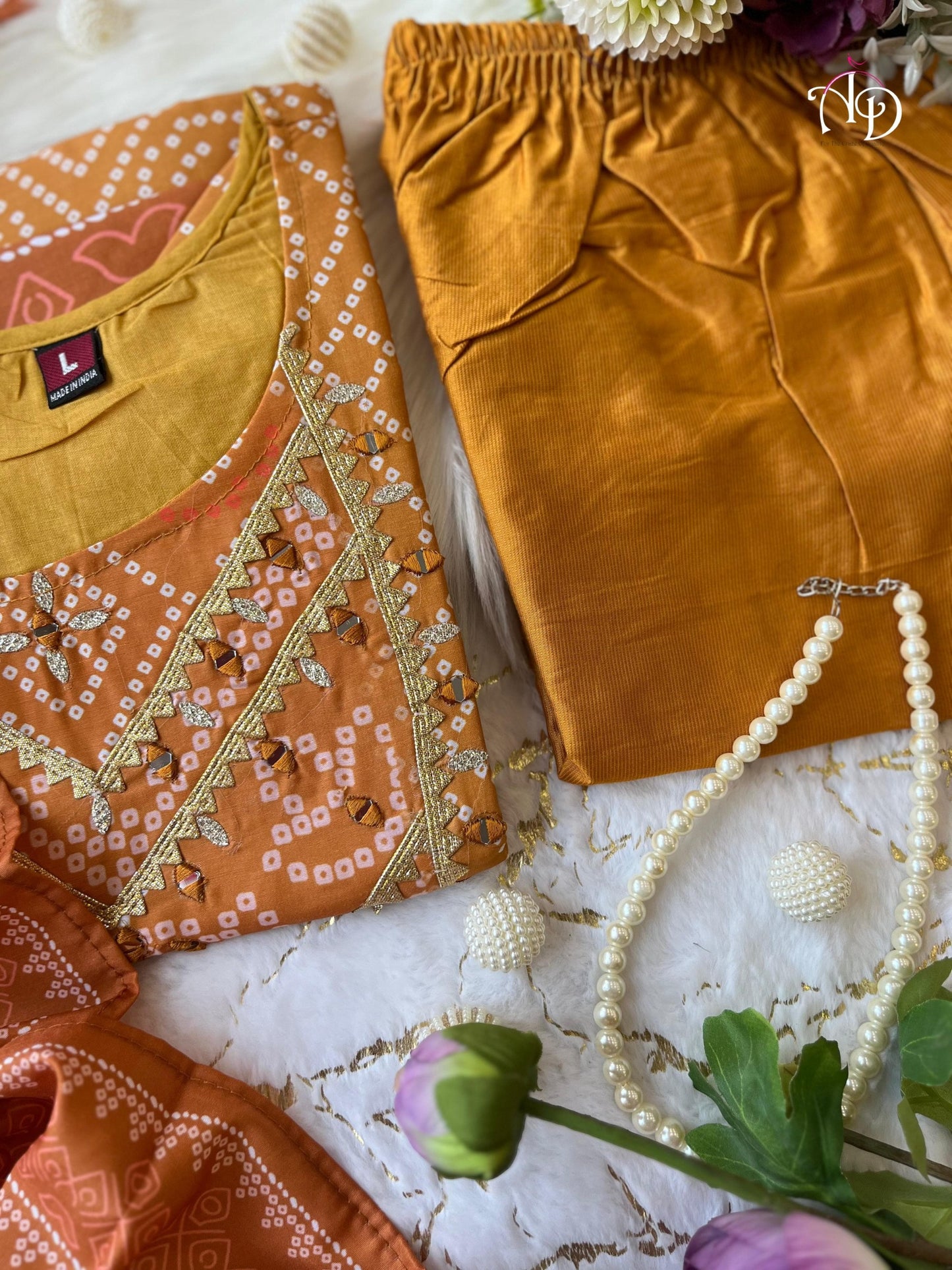 Yellow cotton kurti pant set with dupatta
