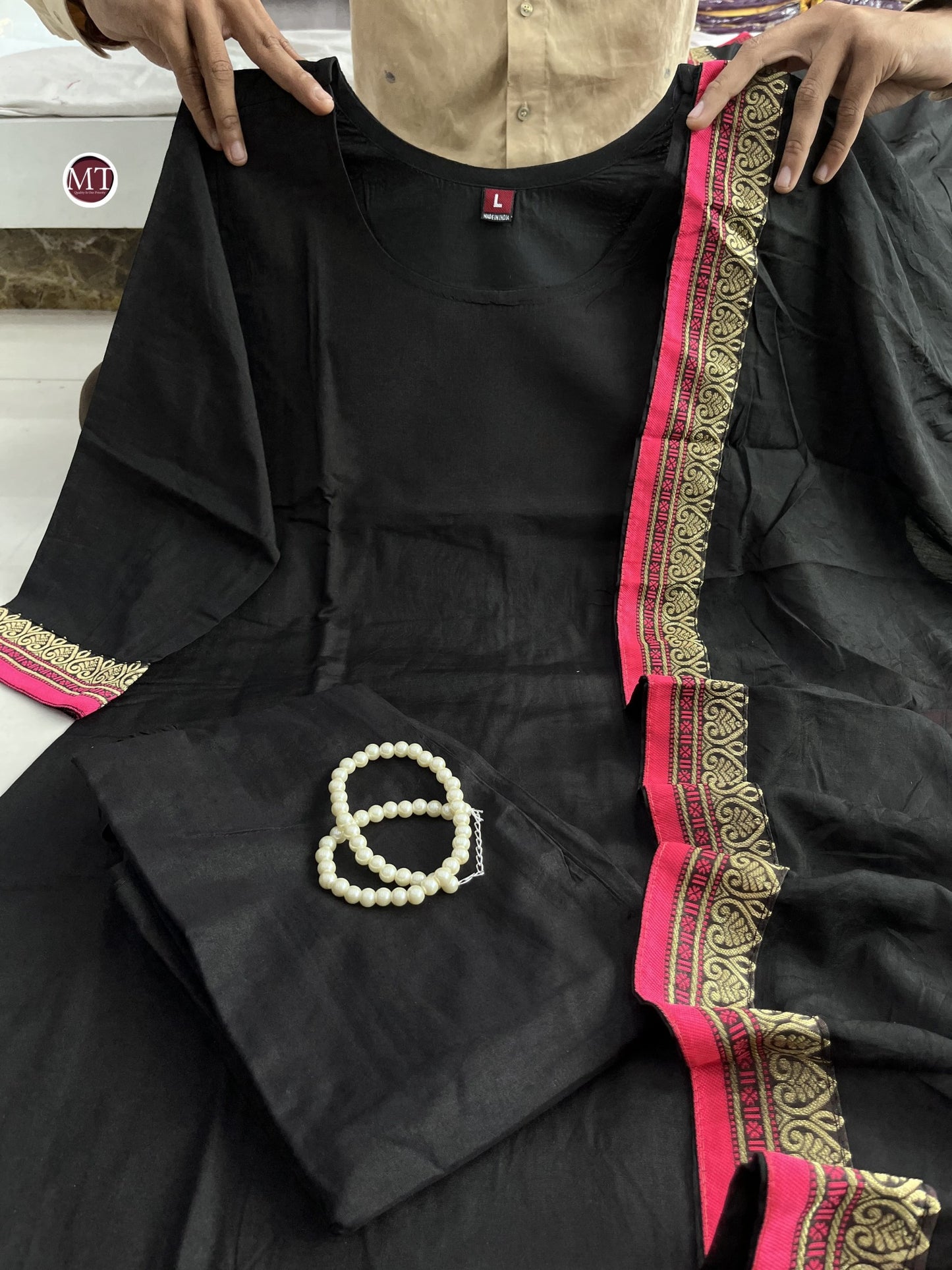 Black bunny kurti pant set with dupatta